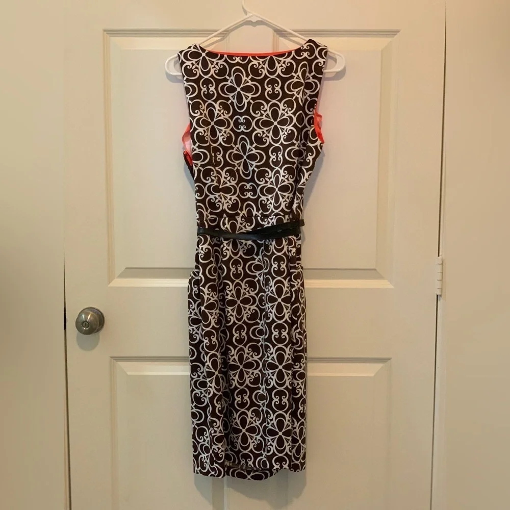 London Times Kentucky Derby Brown White Geometric Dress - Size 14 - Picture 3 of 4